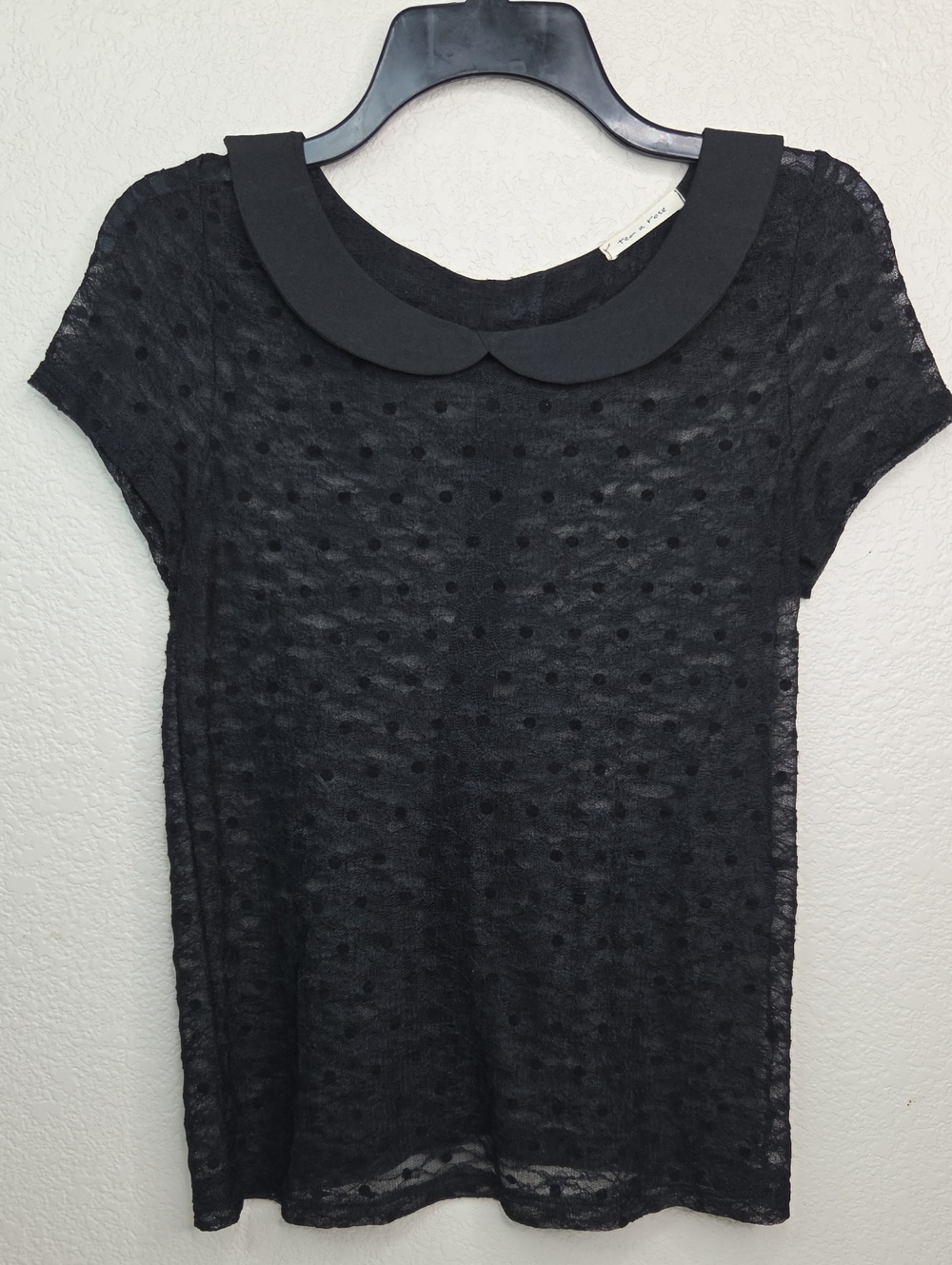 tea n rose Black Dot-Texture Peter Pan Collar Top